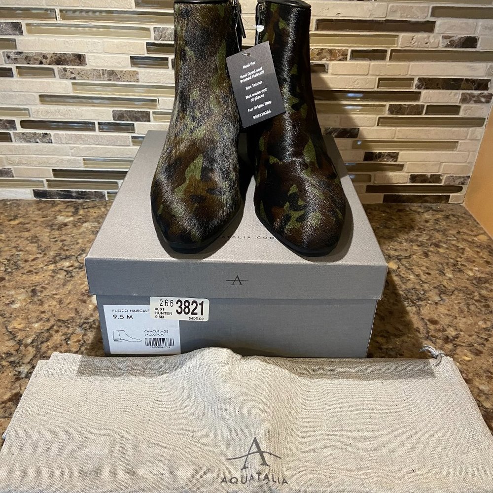 Aquatalia Fuoco Haircalf Camoflage Boots 9.5M NIB